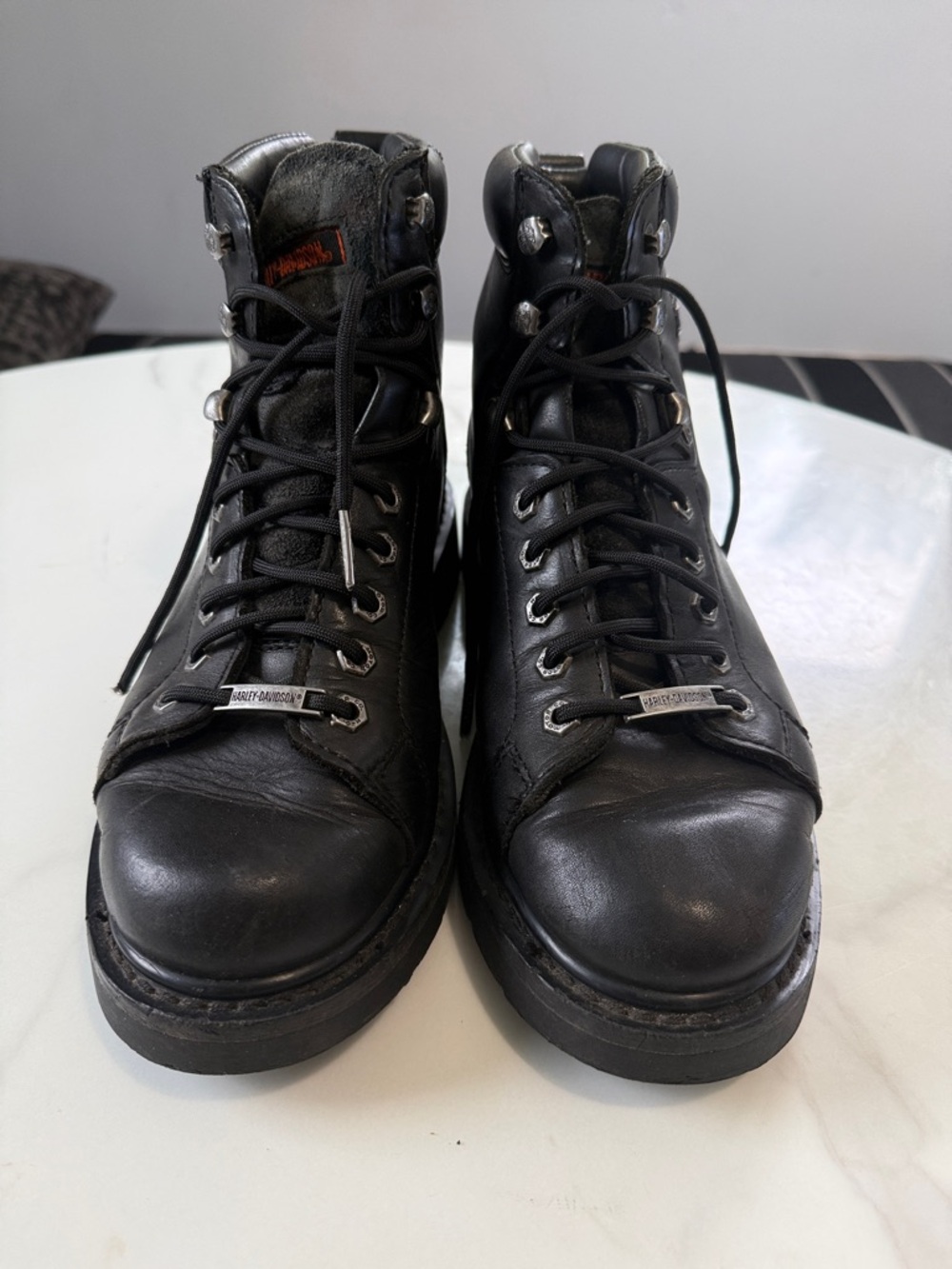 Harley-Davidson Black Leather Lace-Up Motorcycle Boots